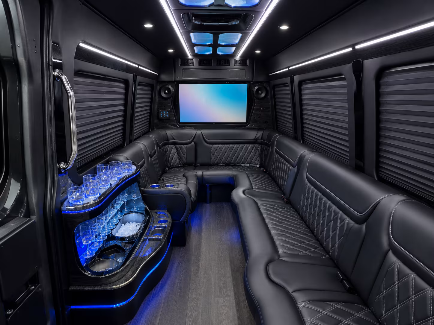 orange 40 passenger party bus interior