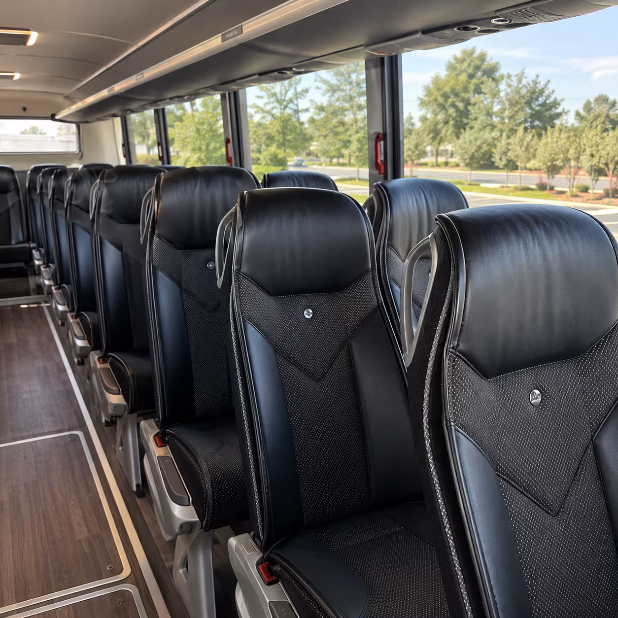 orange charter bus interior